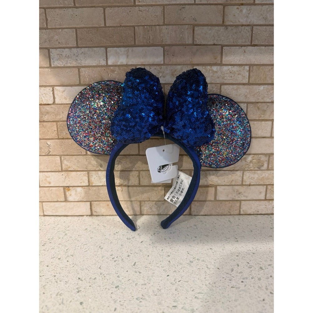 Disney‎ Mickey Minnie Ears Headband Blue Sequin Sparkle Bow 2020 NWT
